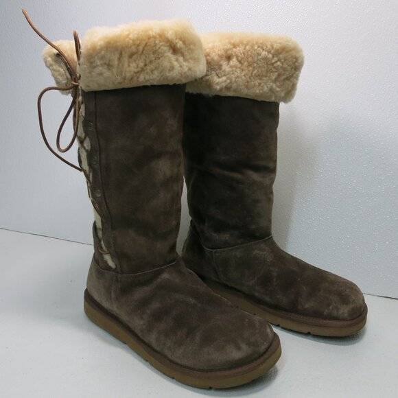UGG Australia 5163 Upside Brown Corset Suede Leather Insulated Boots Footwear 10 - Picture 2 of 6